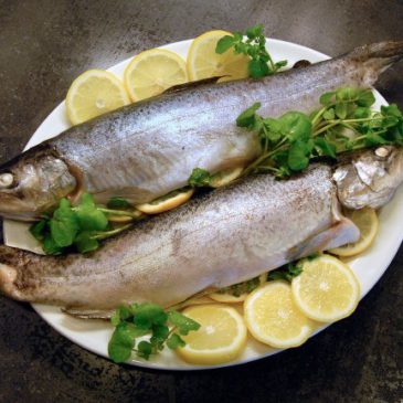 Pisztráng fokhagymás, zöld fűszeres olívamártással és sütőtökkel (AIP megfelelő)