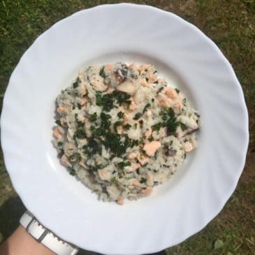 Lazacos-póréhagymás-gombás-basmati rizs